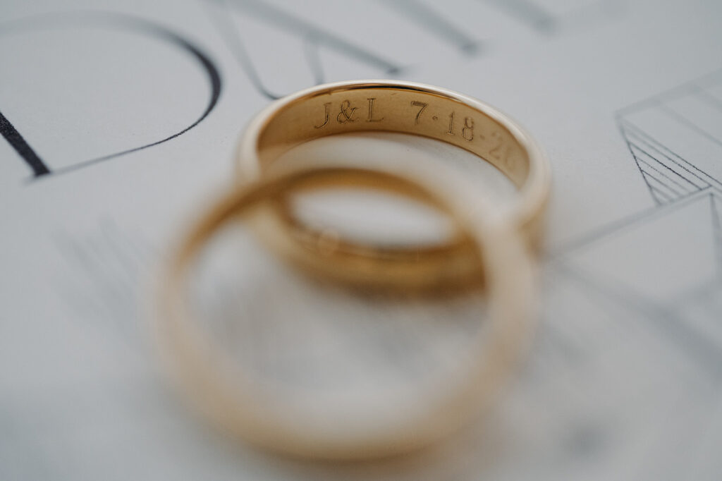 ring details on a wedding day flat lay