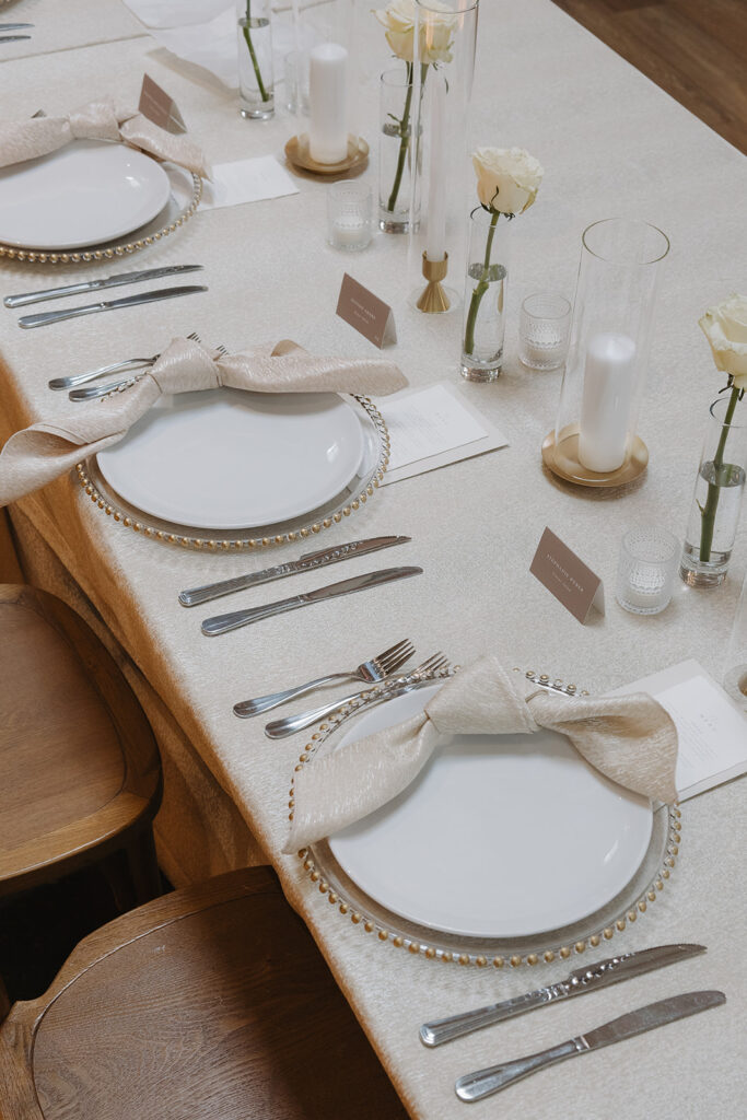 wedding reception table details and place settings
